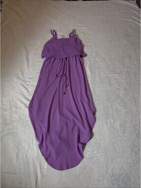 NERLEROLIAN Womens XL Tiered Drawstring Midi Dress Adjustable Straps Purple NWT